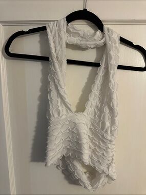 White Textured Halter Crop Top